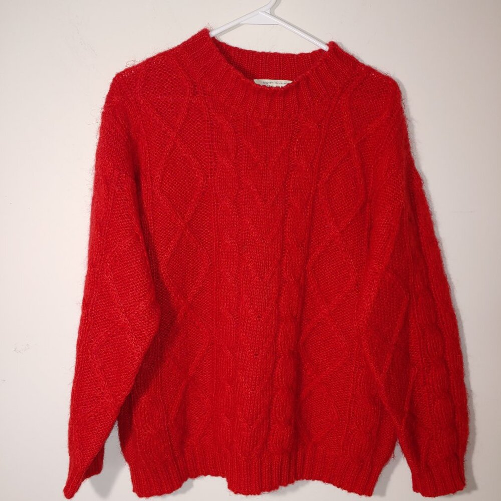 Limited Express 80s 90s VTG Y2K Mohair Blend Chunky Cable Knit Sweater Sz S Red